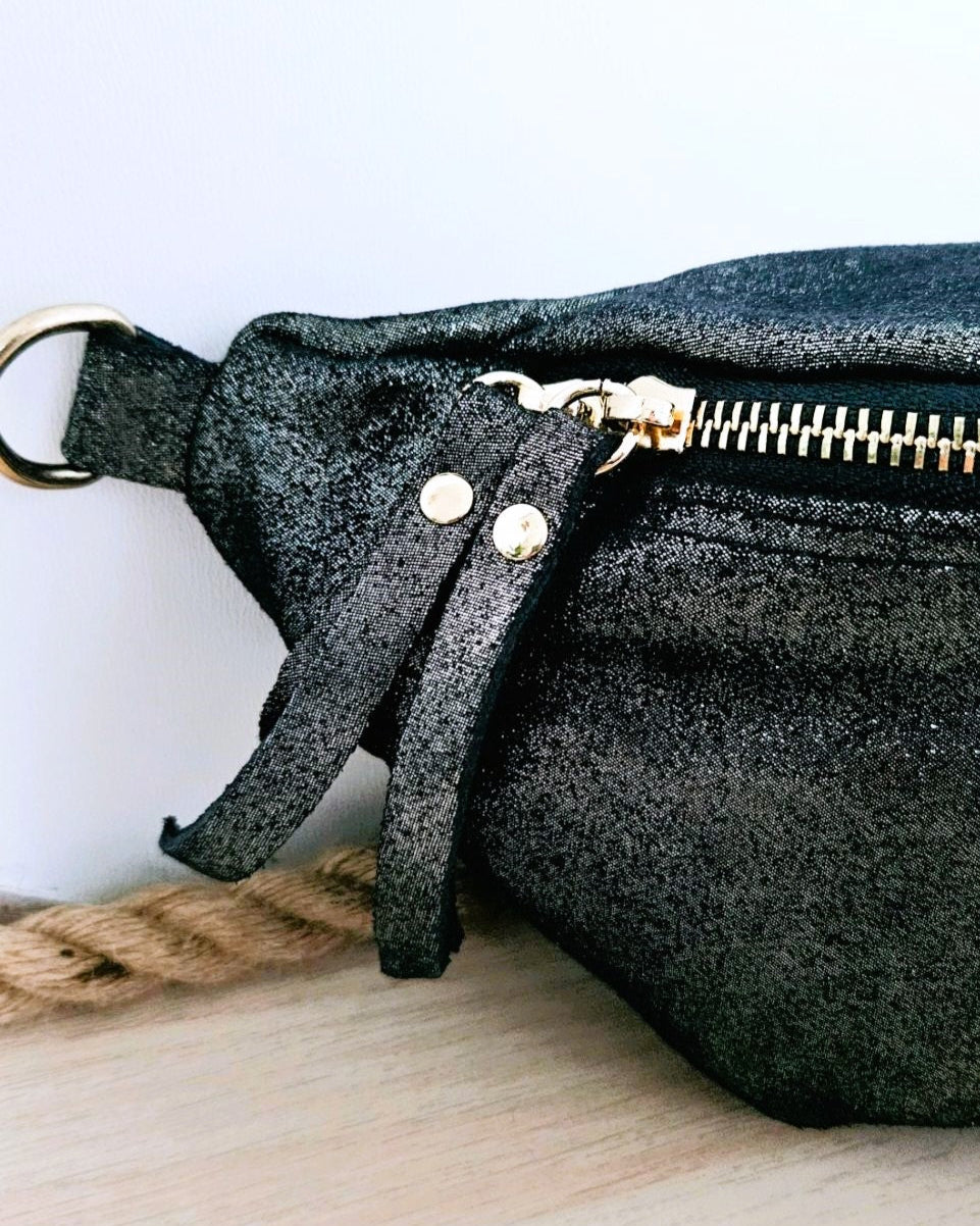 Sac banane Kim en cuir irisé vert foncé