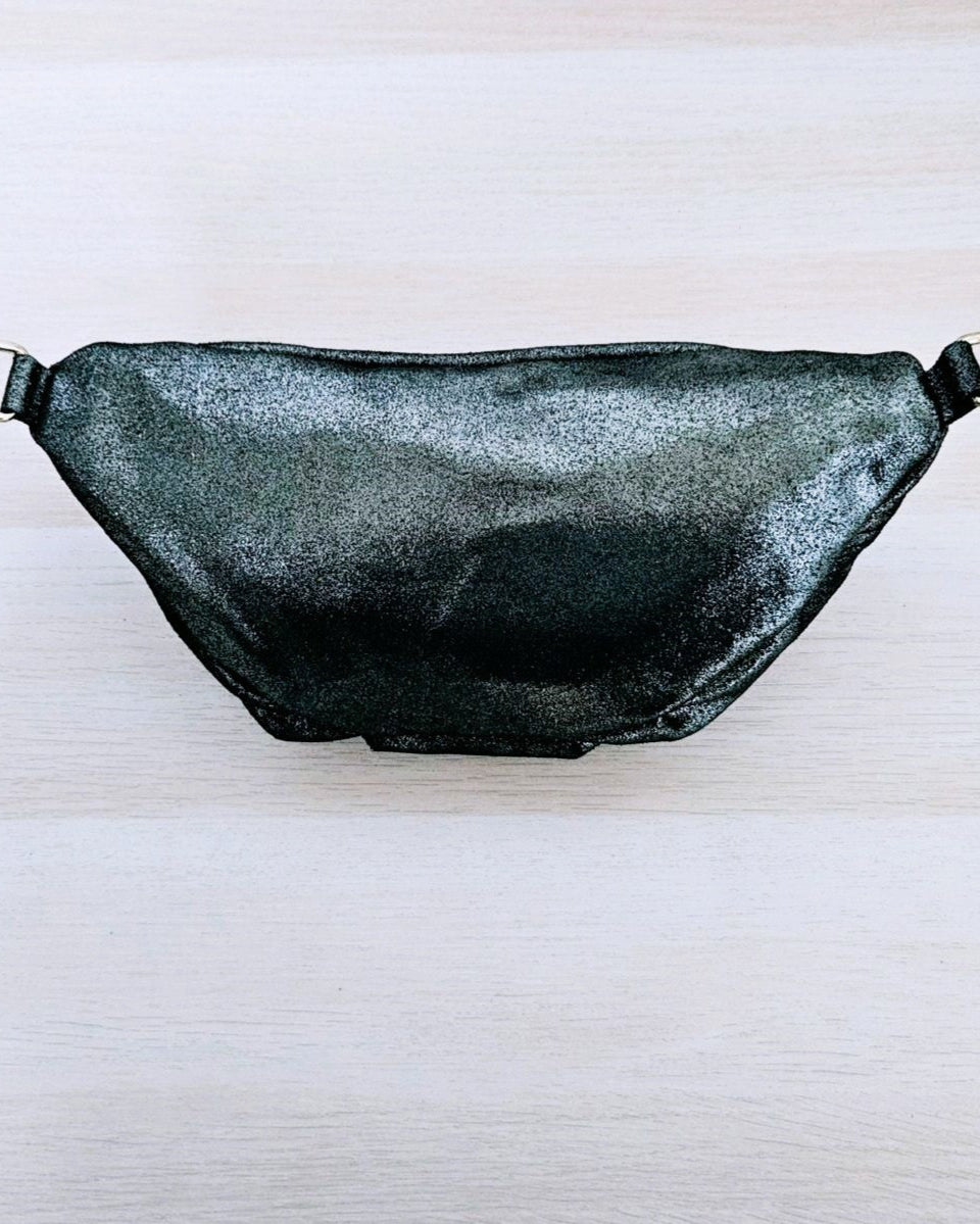 Sac banane Kim en cuir irisé vert foncé