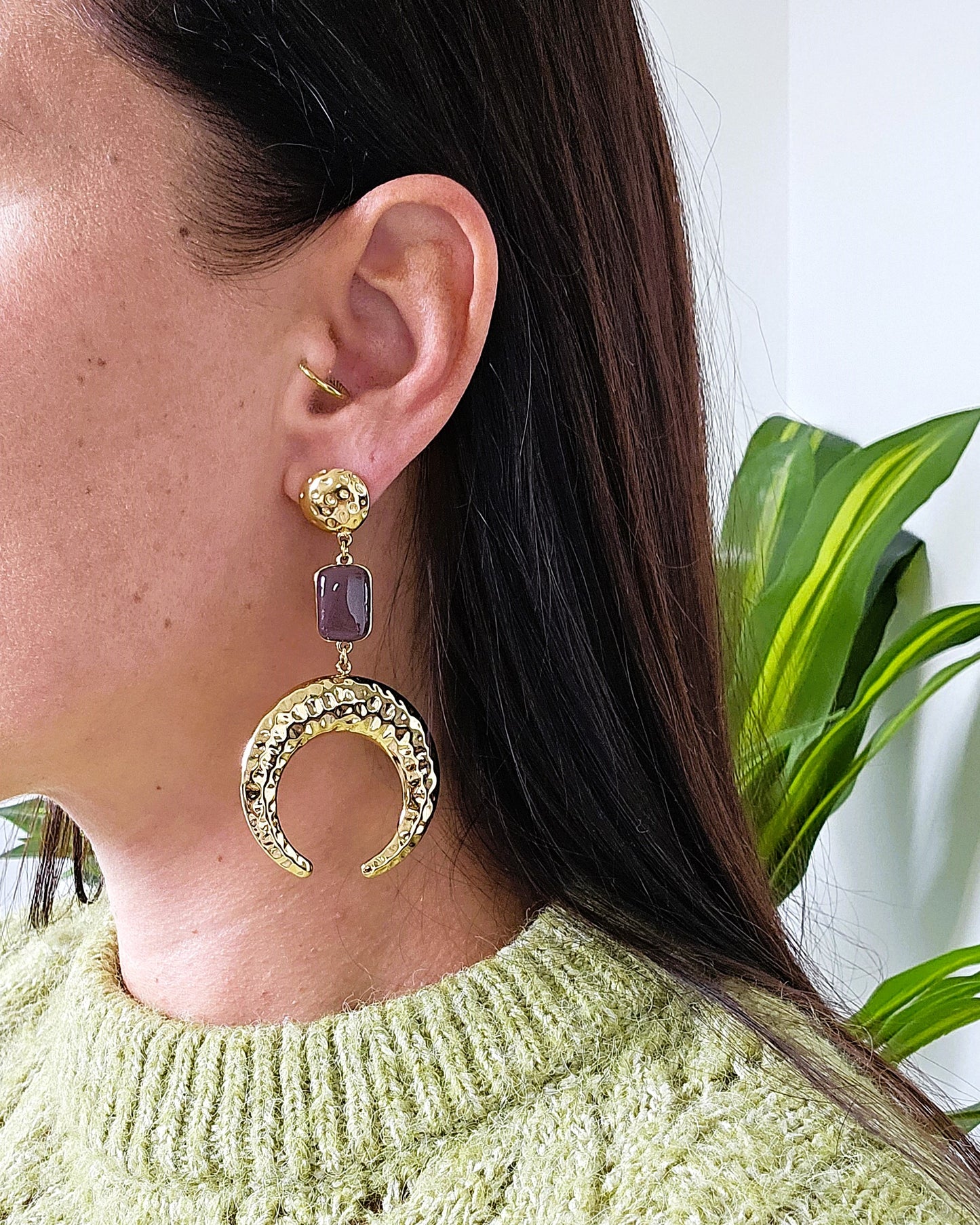 Boucles d'oreilles Lune marron