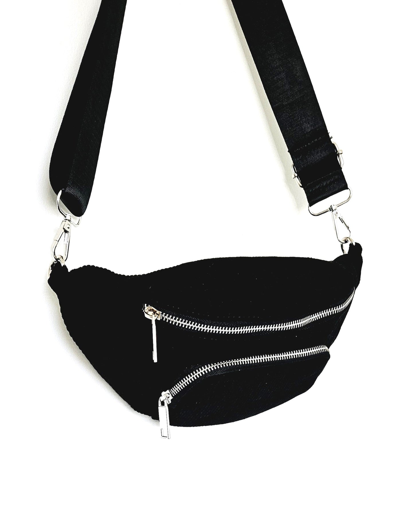 Sac banane Vic en velours côtelé noir