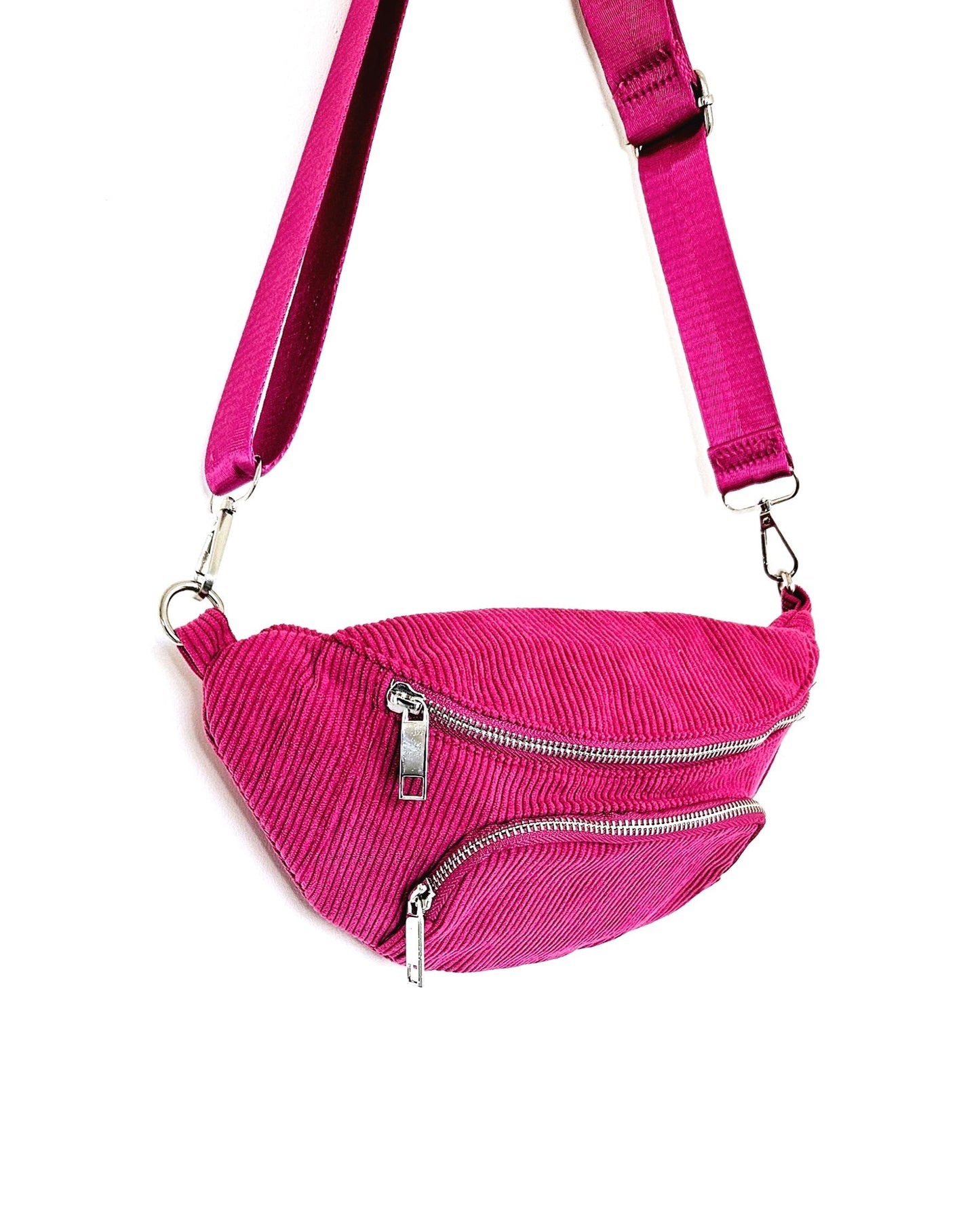 Sac banane Vic en velours côtelé rose