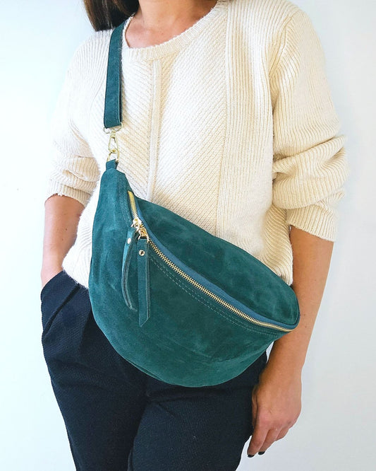 Sac banane Nina XXL en cuir vert canard