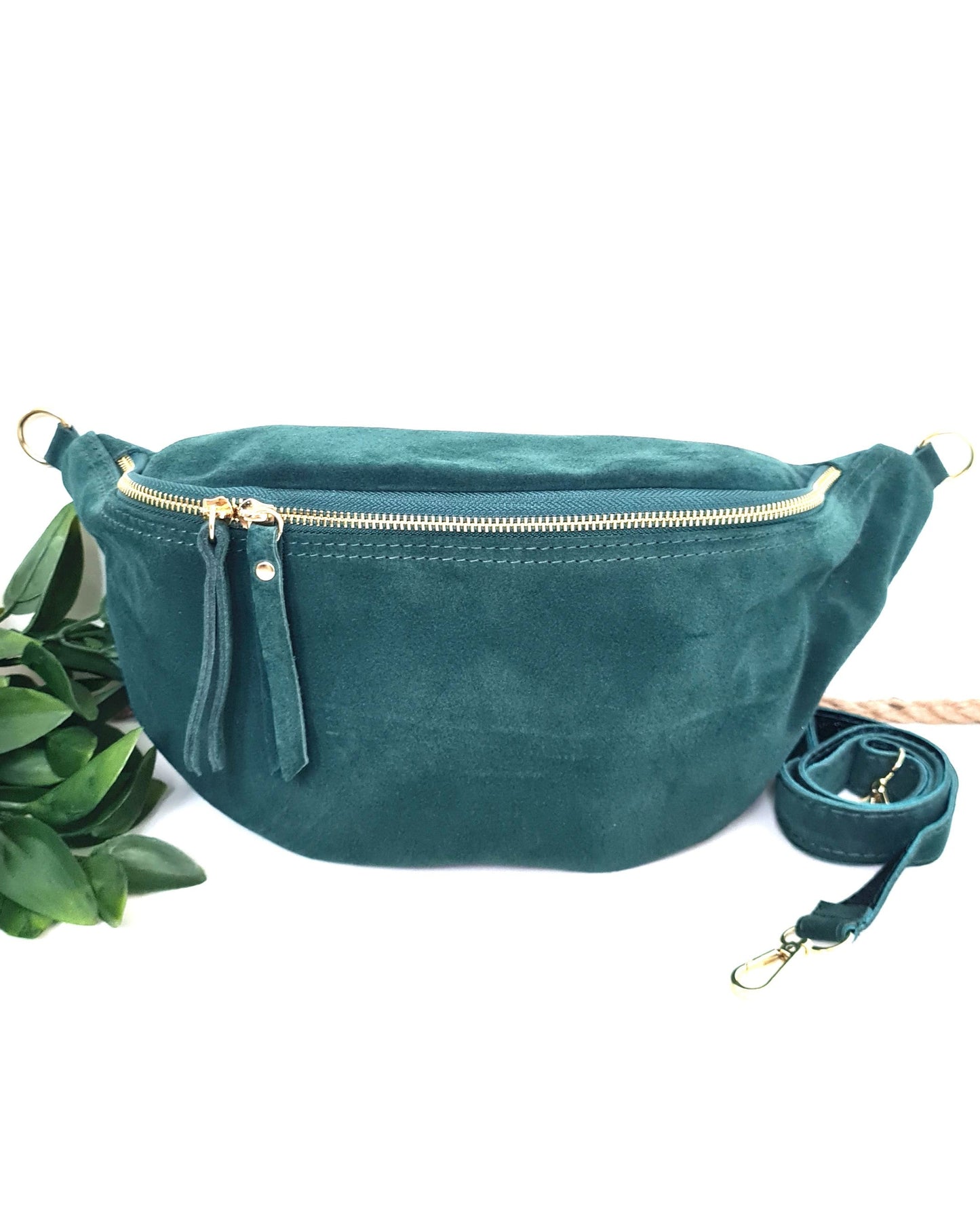 Sac banane Nina XXL en cuir vert canard