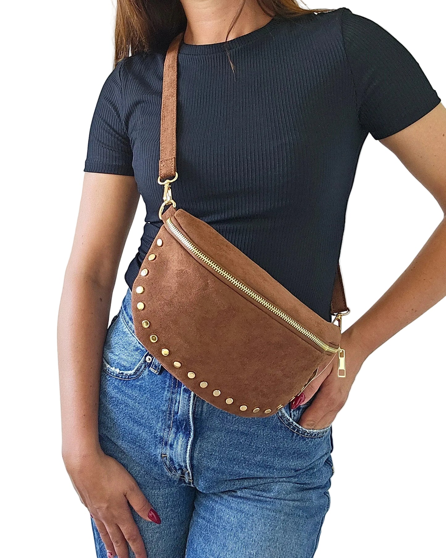 Sac banane Stella cloutée chocolat