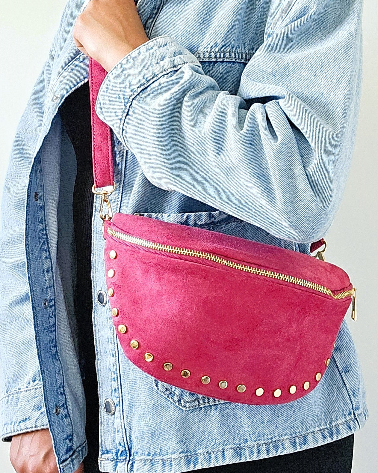 Sac banane Stella cloutée rose