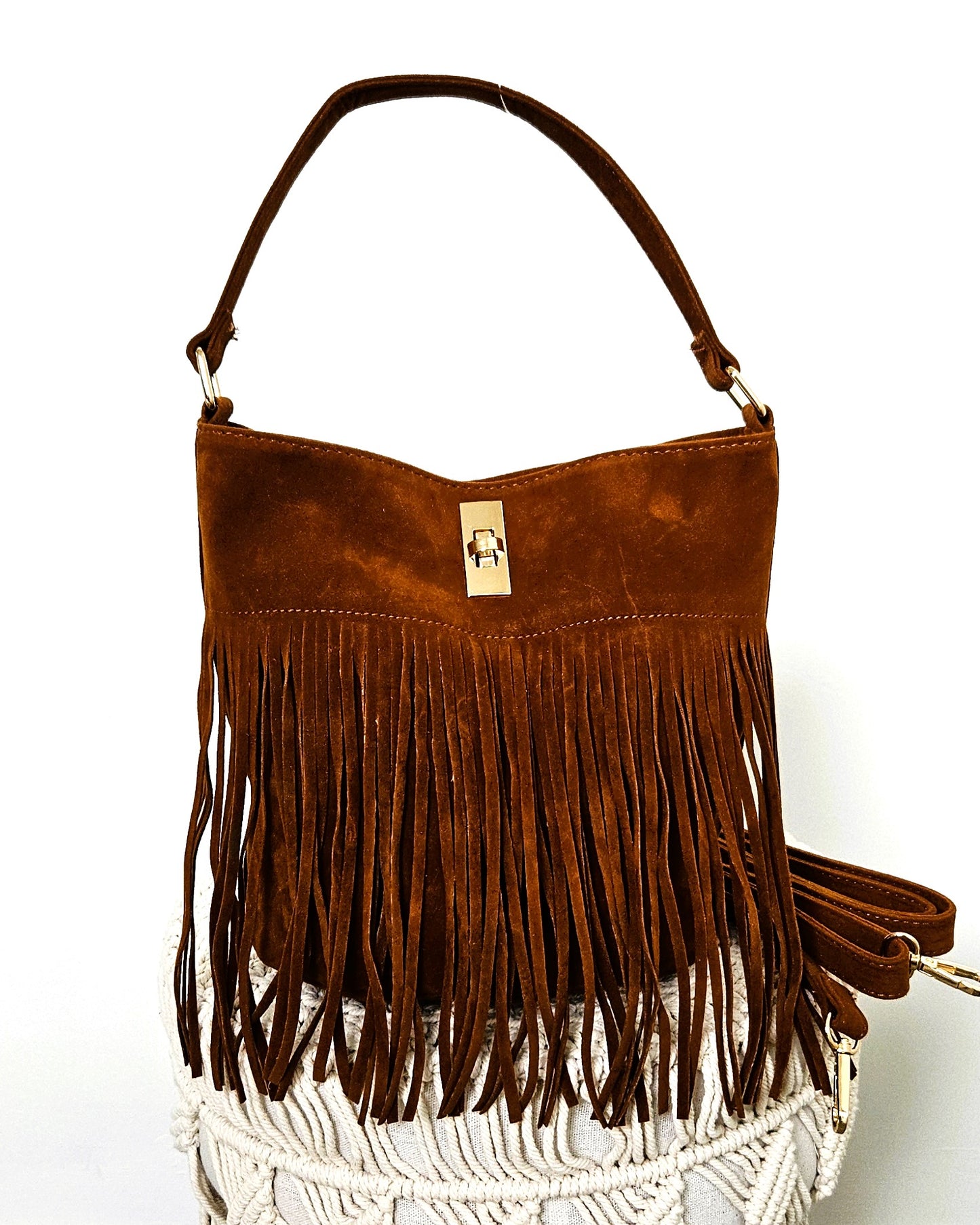 Sac Bohème à franges camel