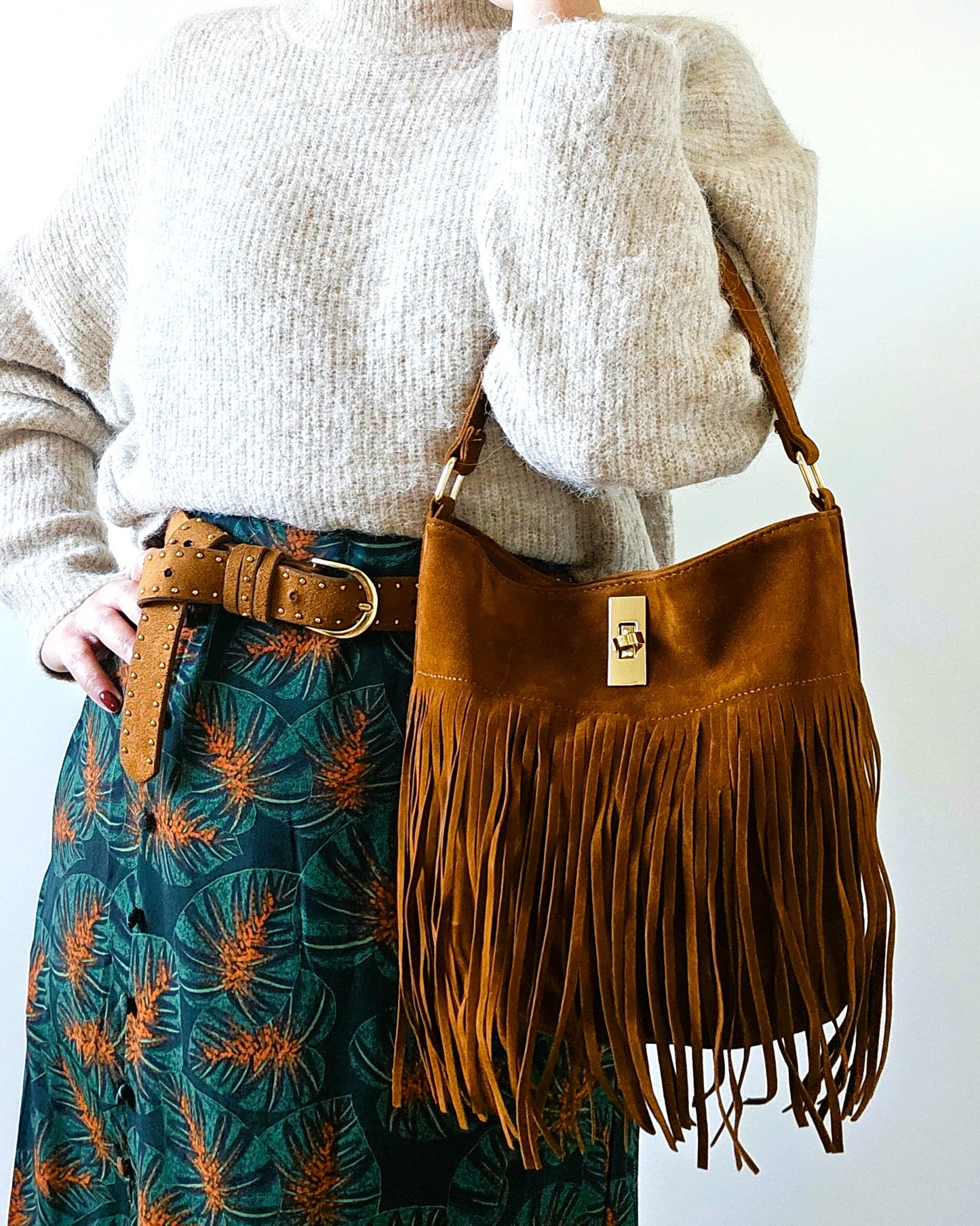 Sac Bohème à franges camel