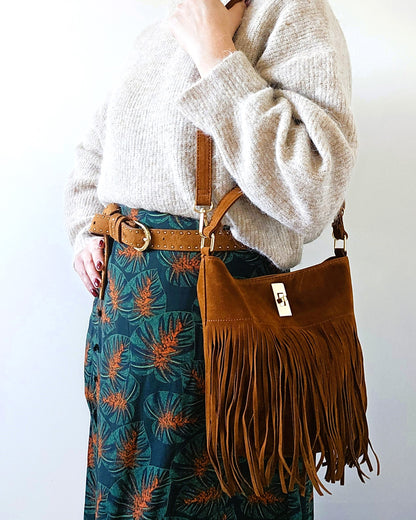 Sac Bohème à franges camel