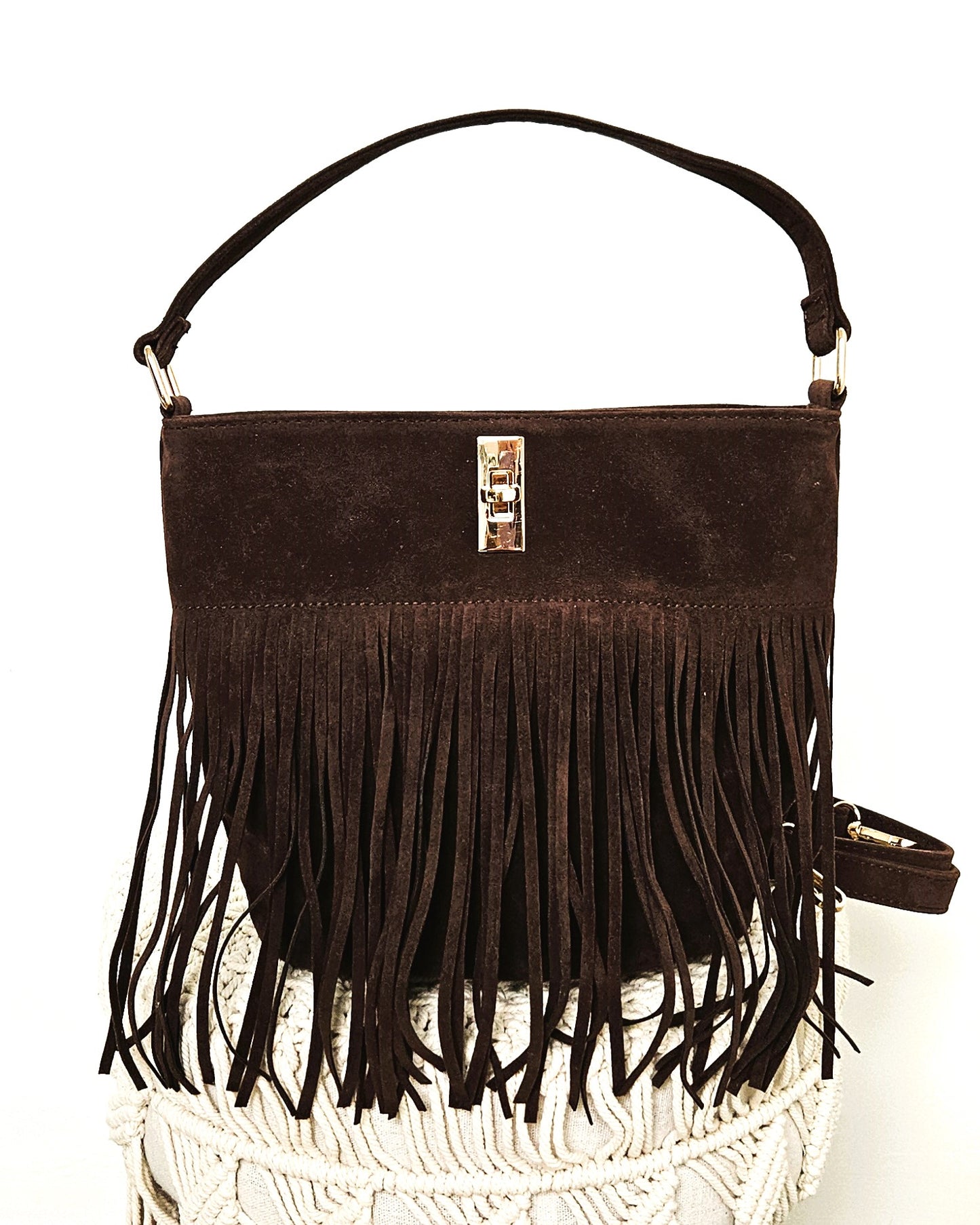 Sac Bohème à franges chocolat