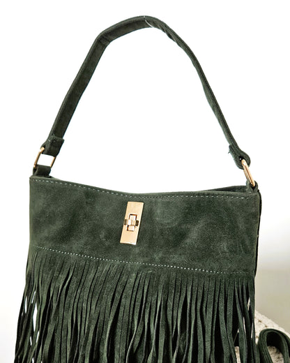 Sac Bohème à franges vert