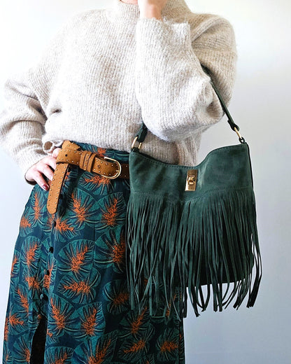 Sac Bohème à franges vert