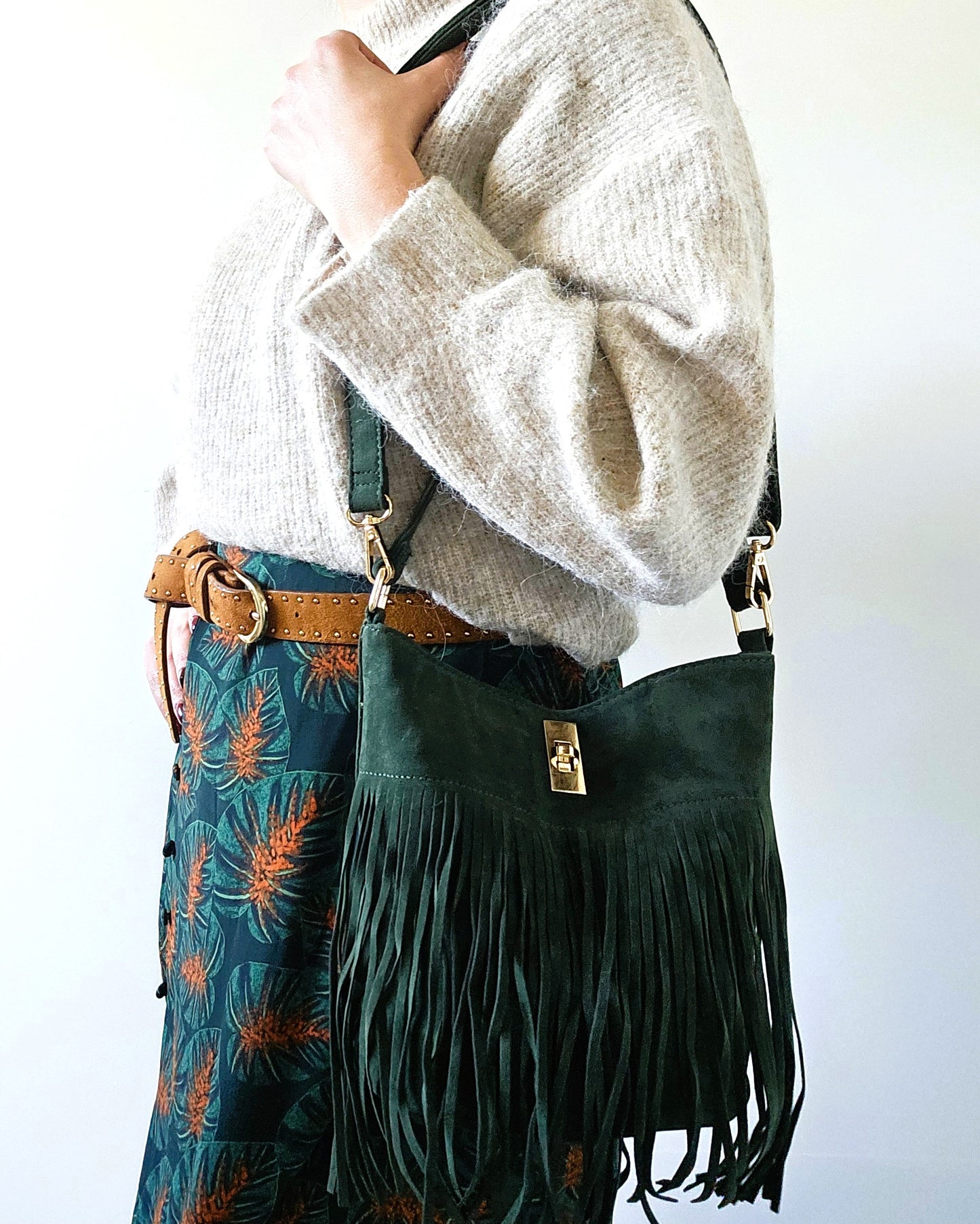 Sac Bohème à franges vert