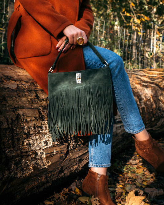Sac Bohème à franges vert