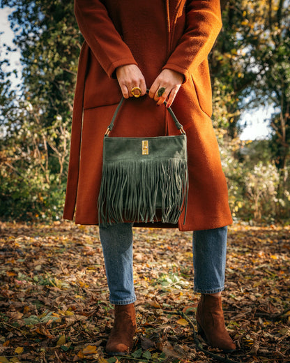 Sac Bohème à franges vert