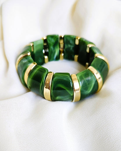 bracelet perles vert et doré 