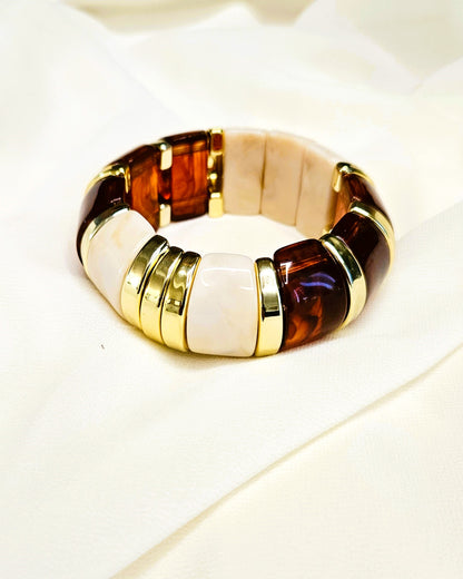 bracelet perles bicolore ambre ivoire