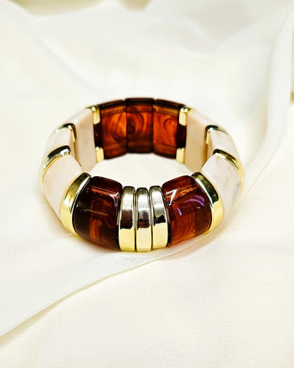 bracelet perles bicolore ivoire ambre gros plan