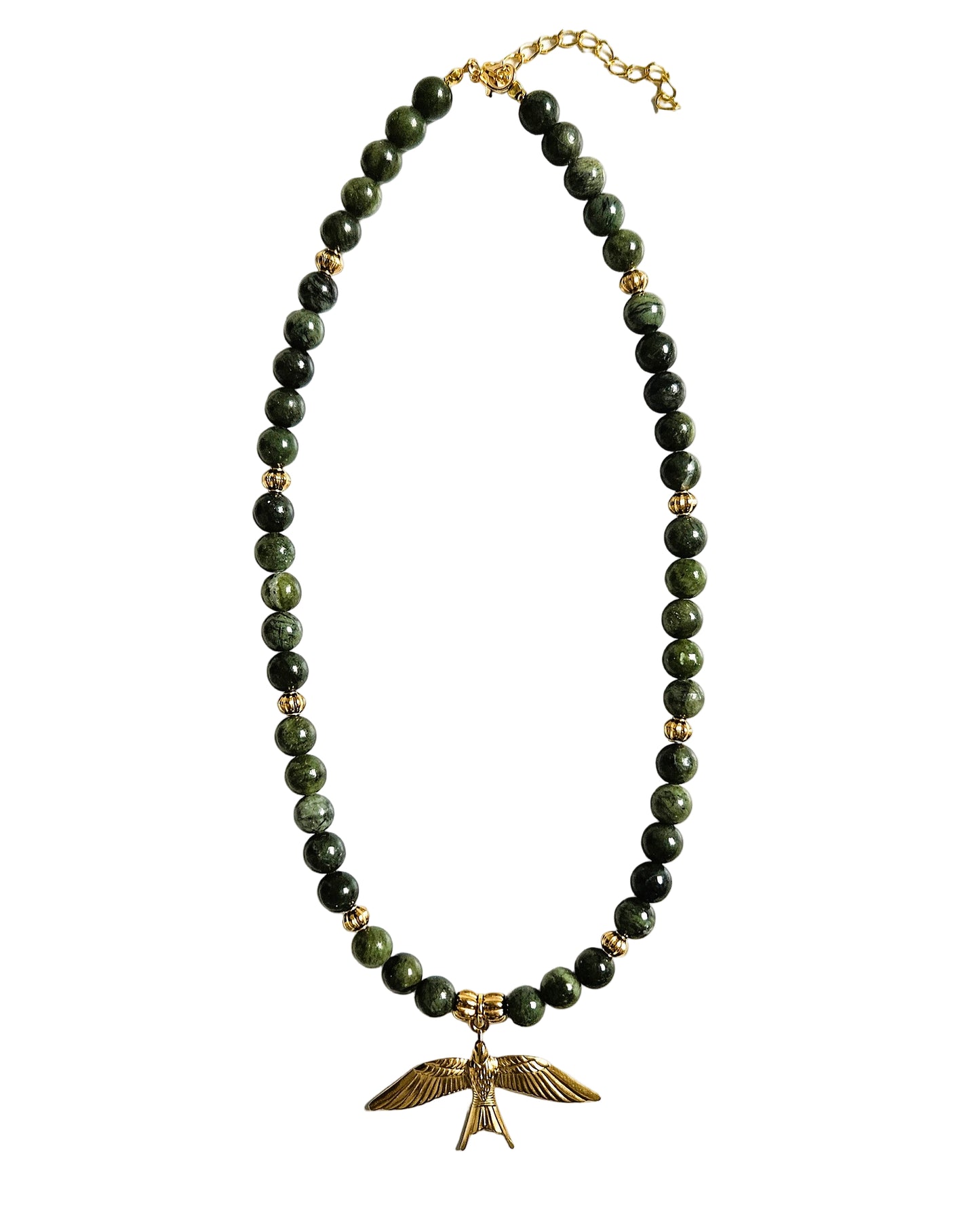 Collier Hirondelle perles de jade - création Bahia