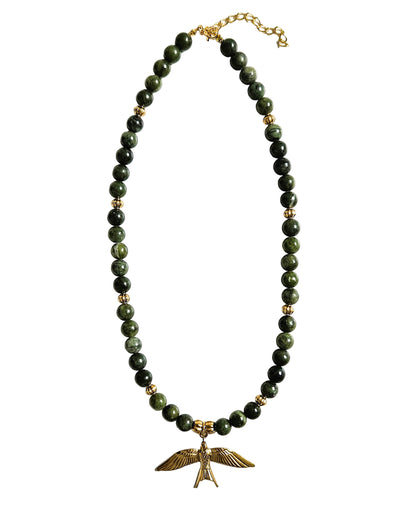 Collier Hirondelle perles de jade - création Bahia