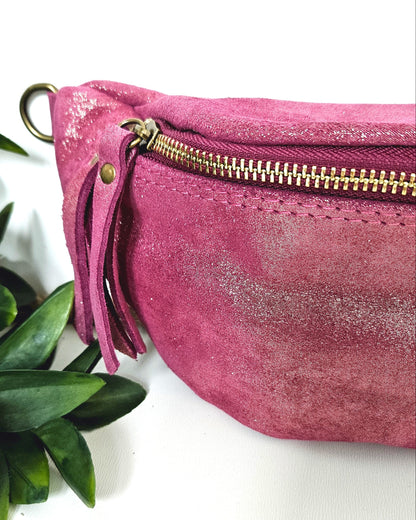 Sac banane Kim en cuir irisé rose