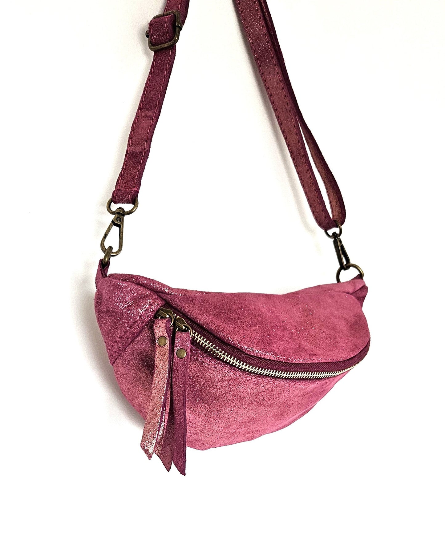 Sac banane Kim en cuir irisé rose