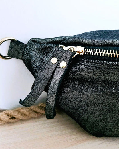 Sac banane Kim en cuir irisé vert foncé
