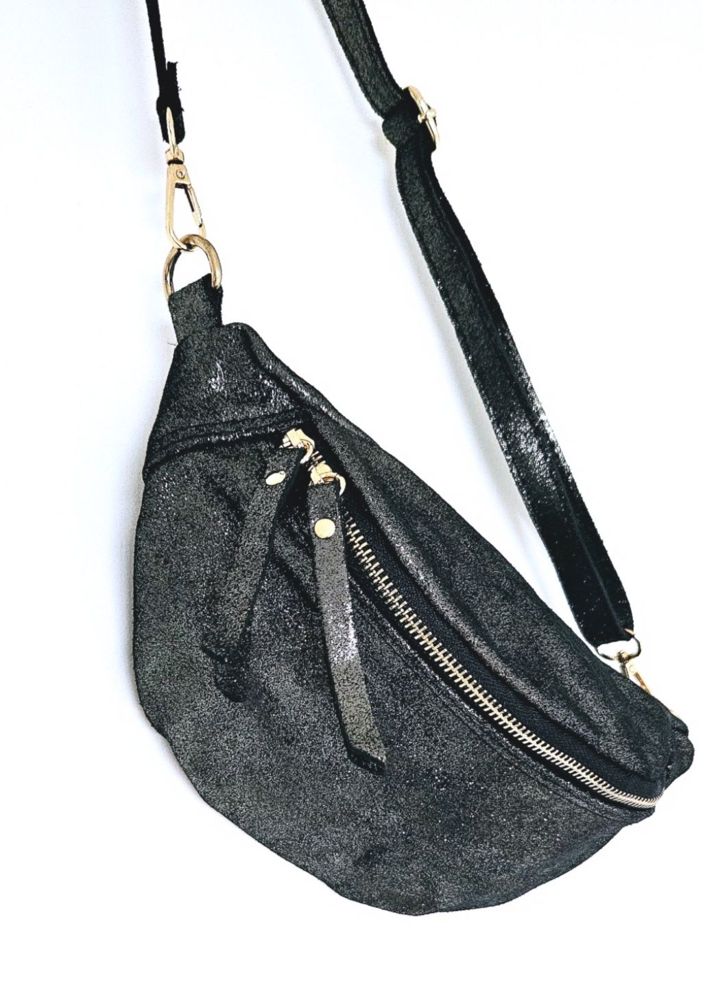 Sac banane Kim en cuir irisé vert foncé