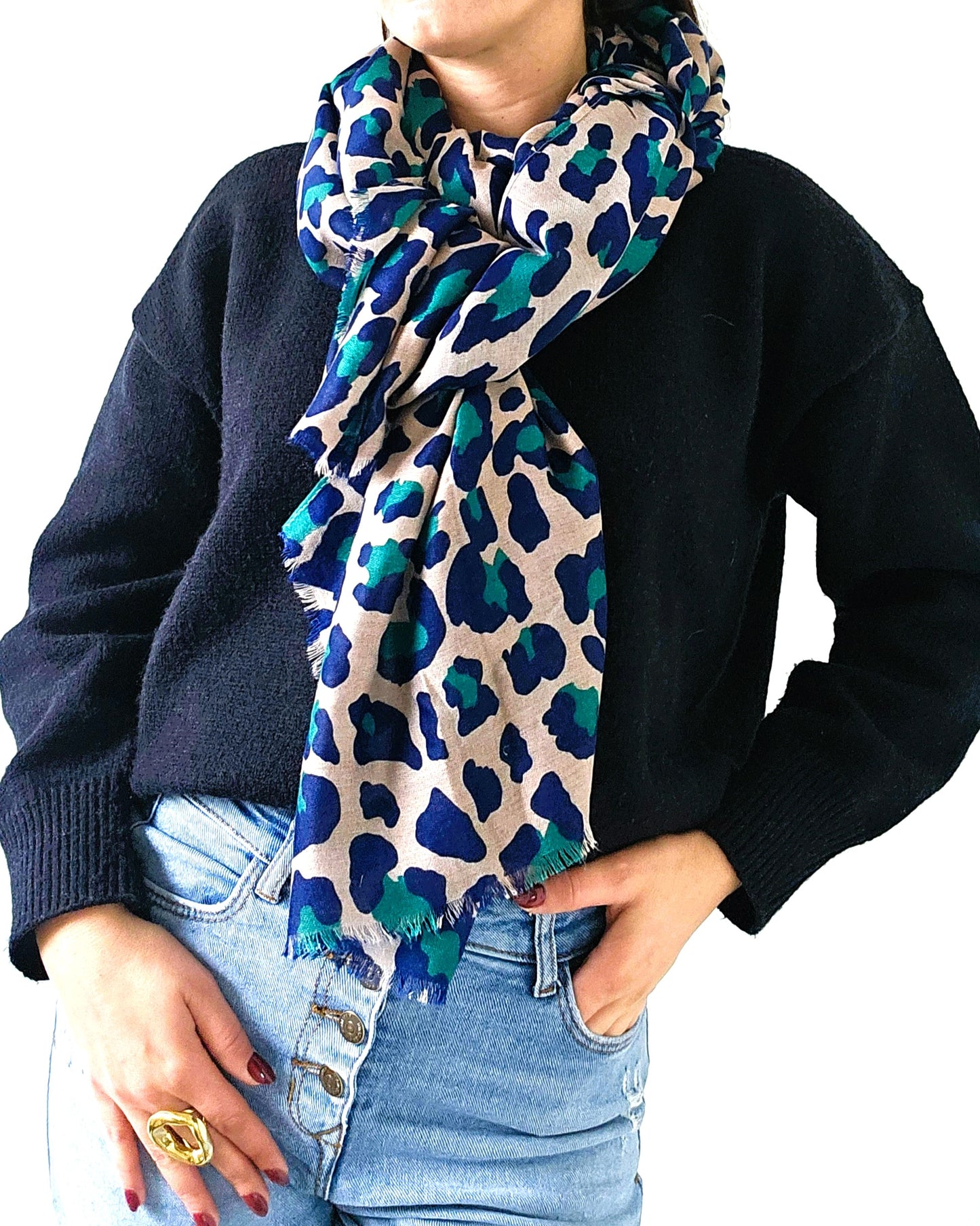 Foulard Léo vert et bleu