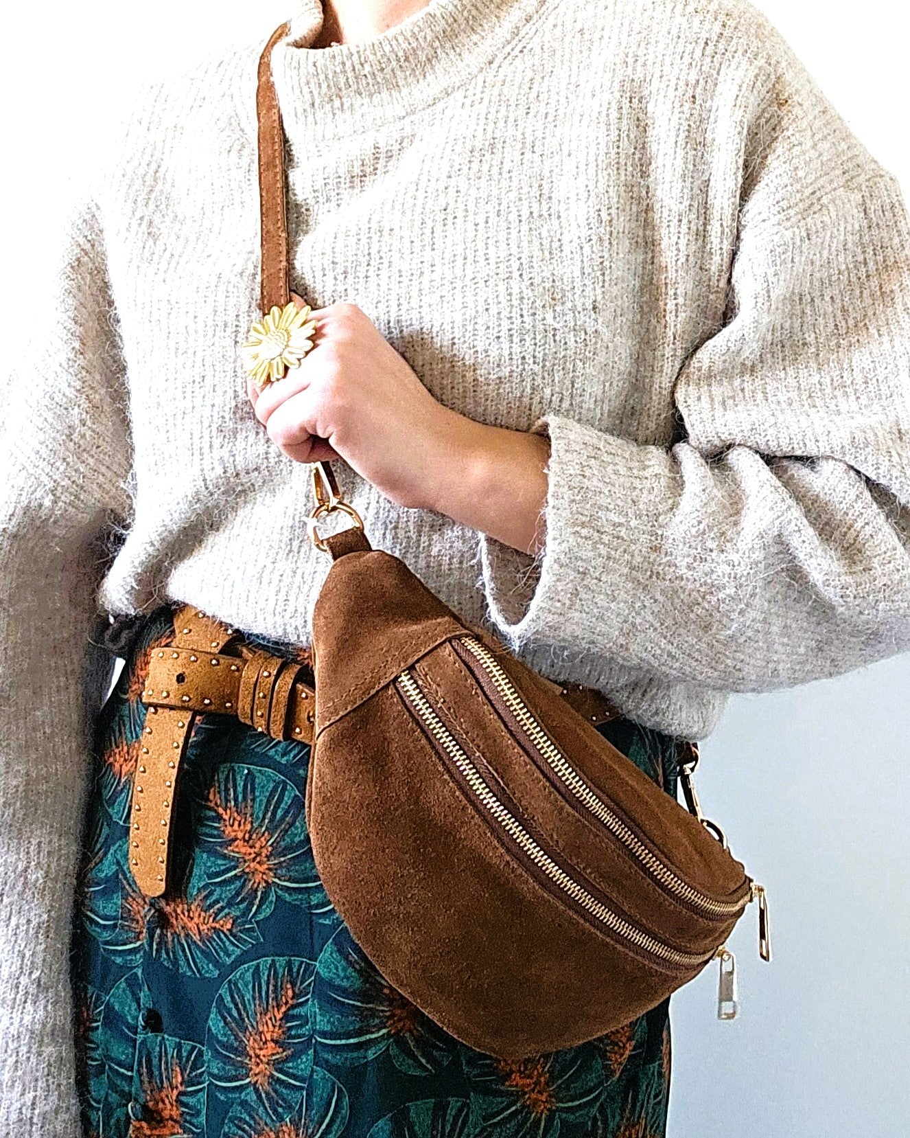 Sac banane Louise en cuir camel