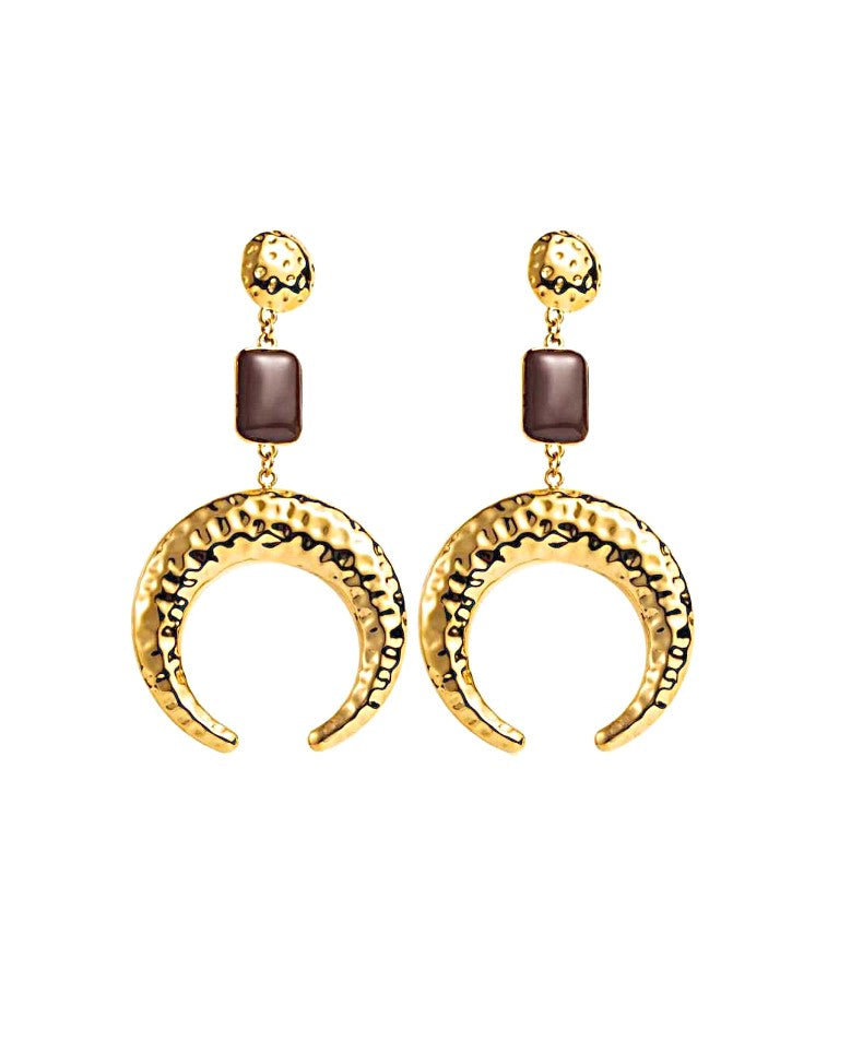 Boucles d'oreilles Lune marron
