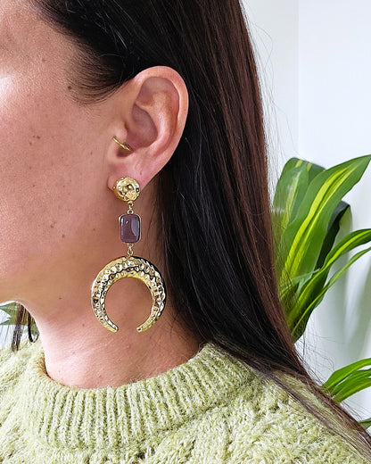 Boucles d'oreilles Lune marron