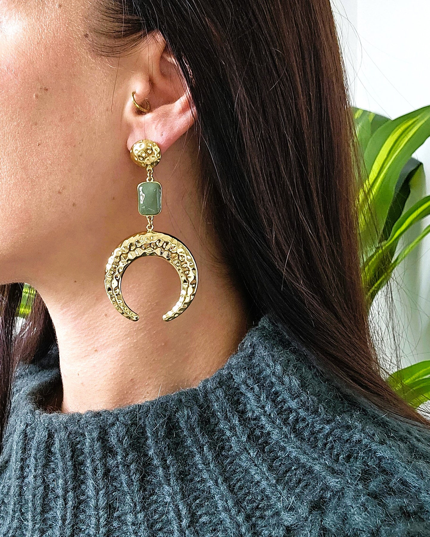 Boucles d'oreilles Lune vert