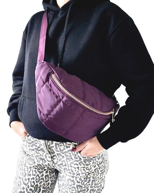 Sac banane matelassé prune
