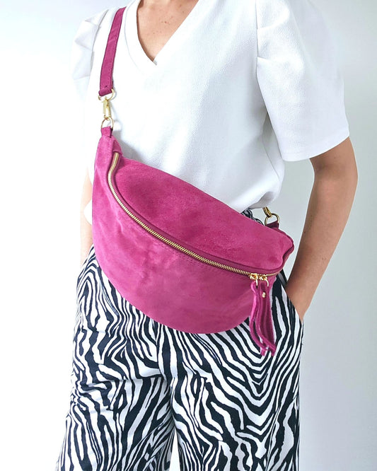 Sac banane Nina XXL en cuir rose
