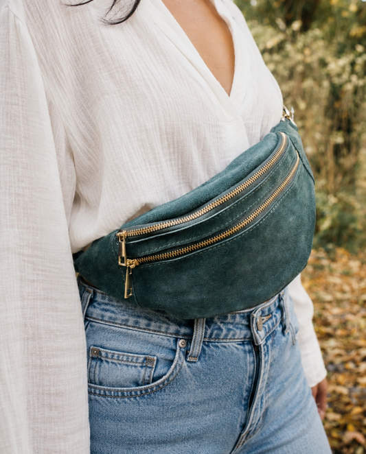 Sac banane Louise en cuir bleu canard