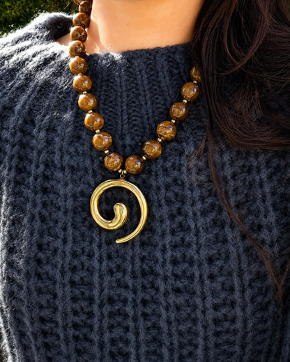 Collier Spirale perles marron