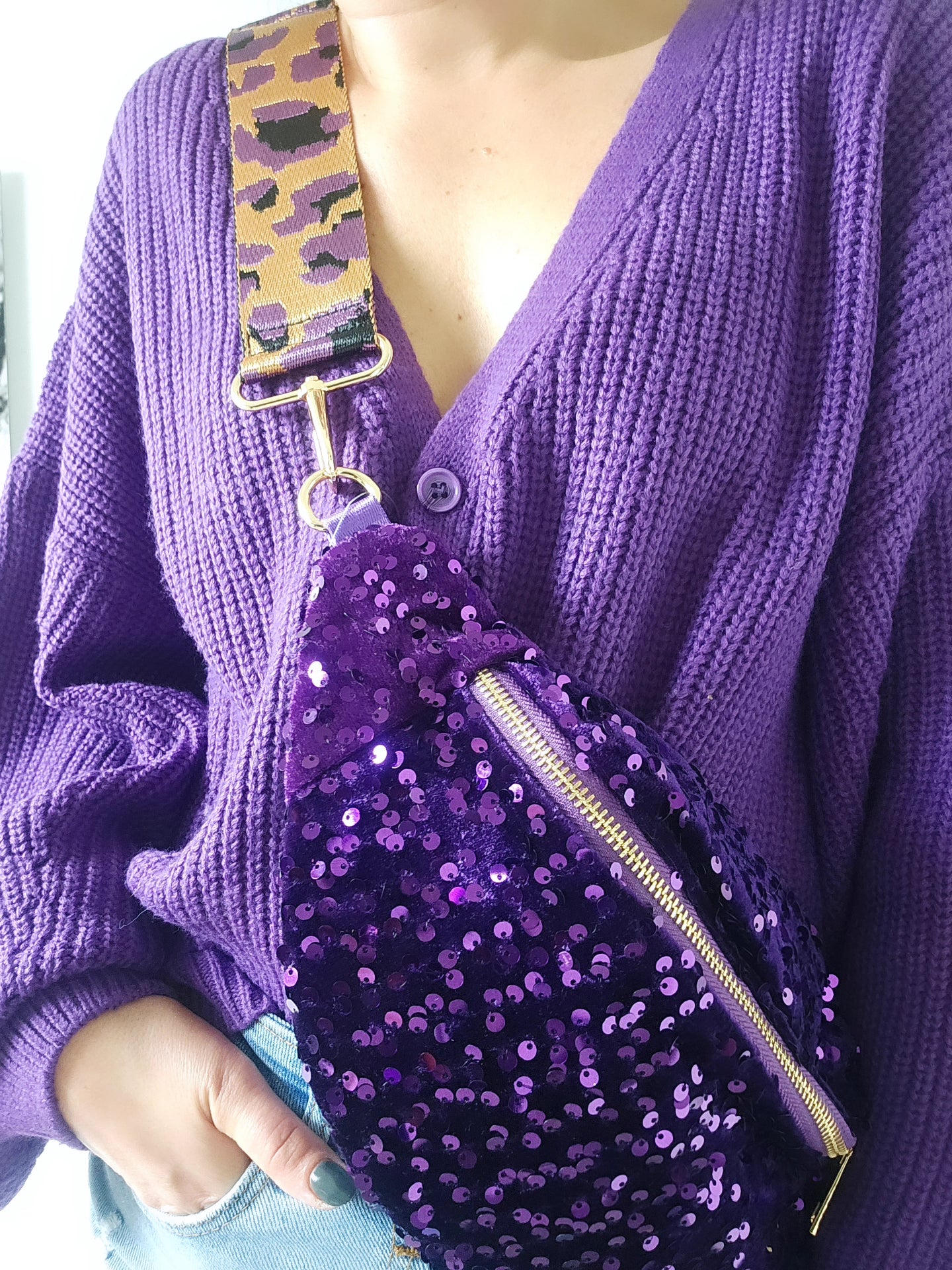Sac banane sequins violet