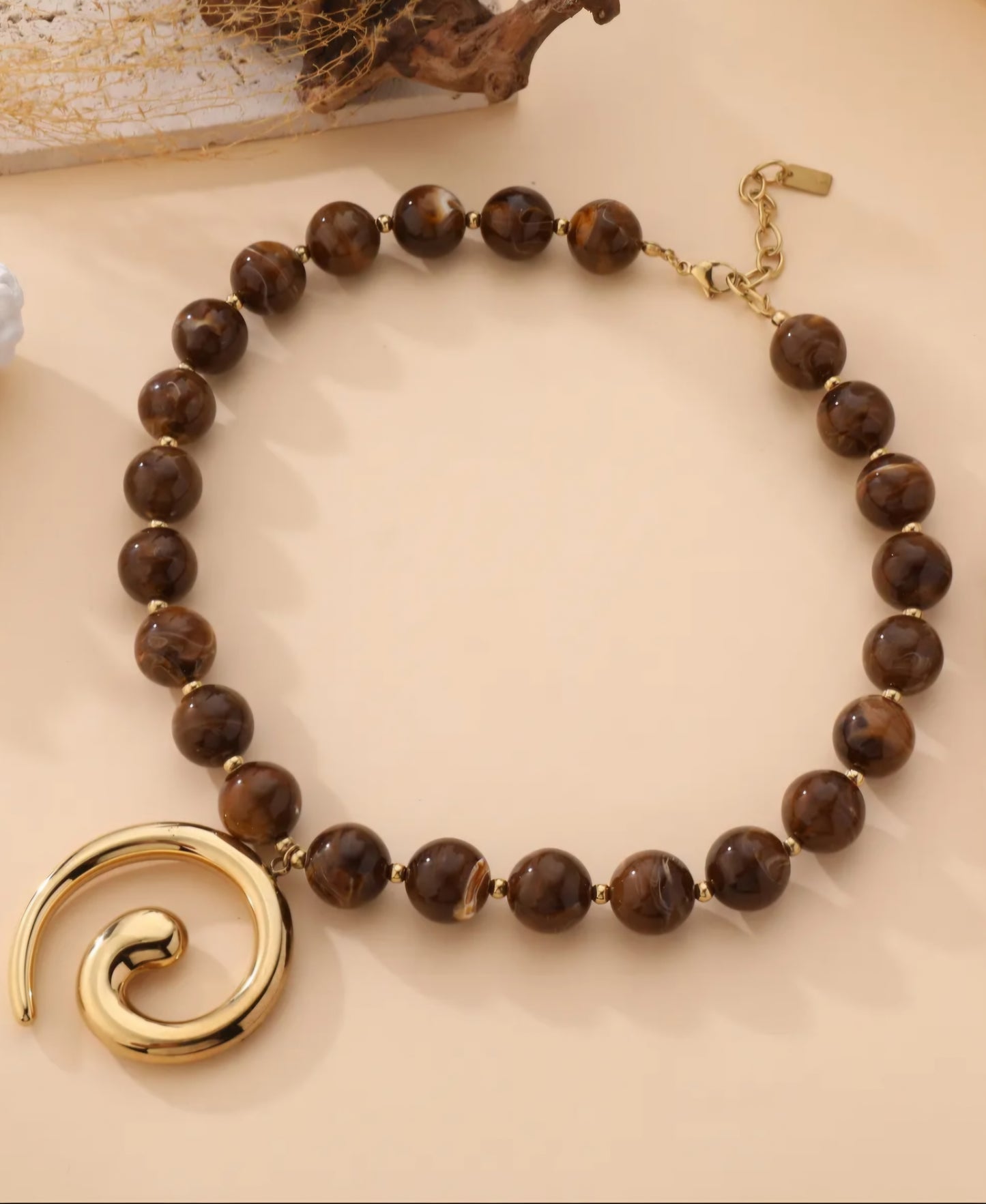 Collier Spirale perles marron