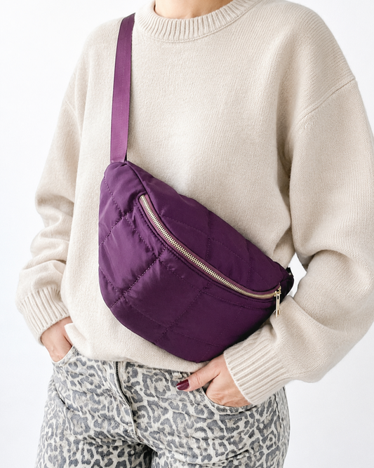 Sac banane matelassé prune