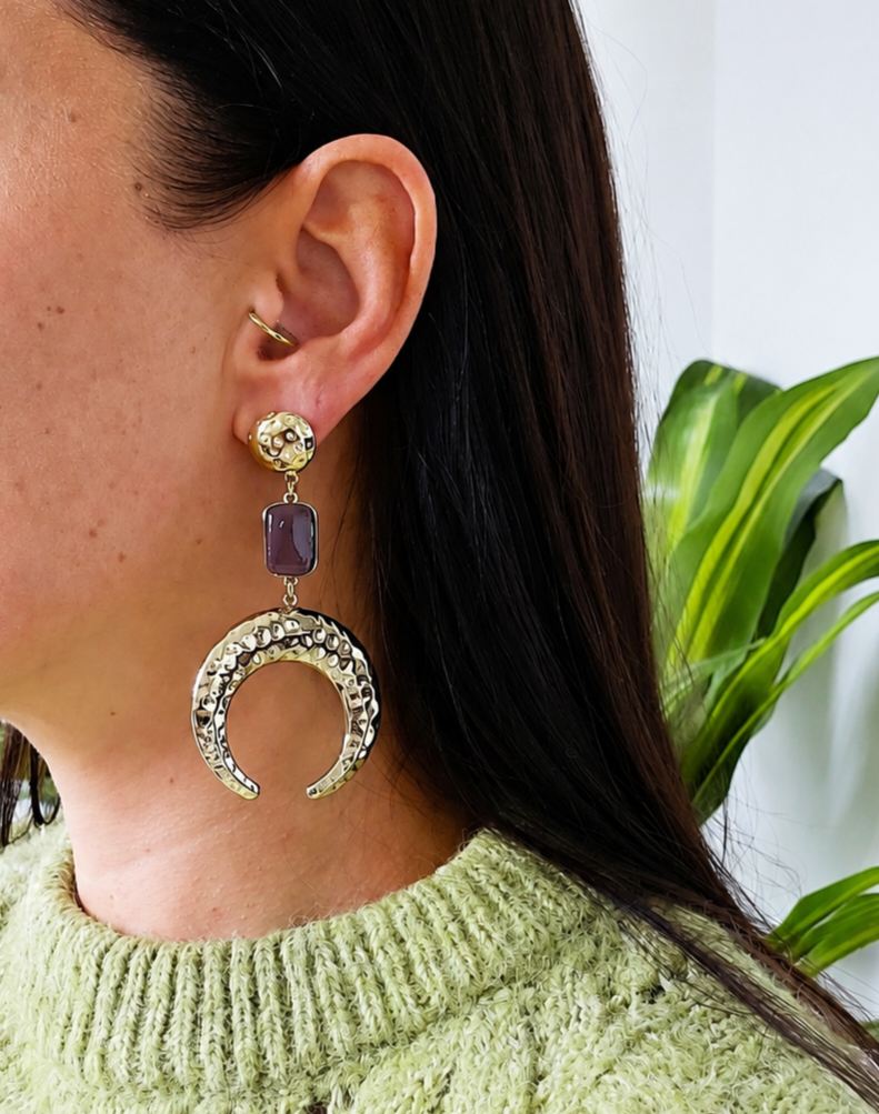 Boucles d'oreilles Lune marron