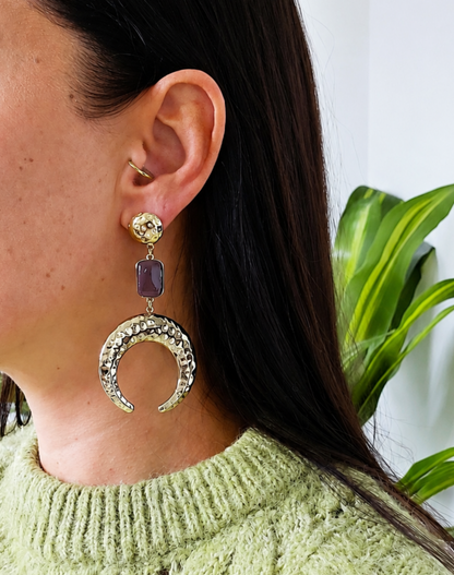 Boucles d'oreilles Lune marron