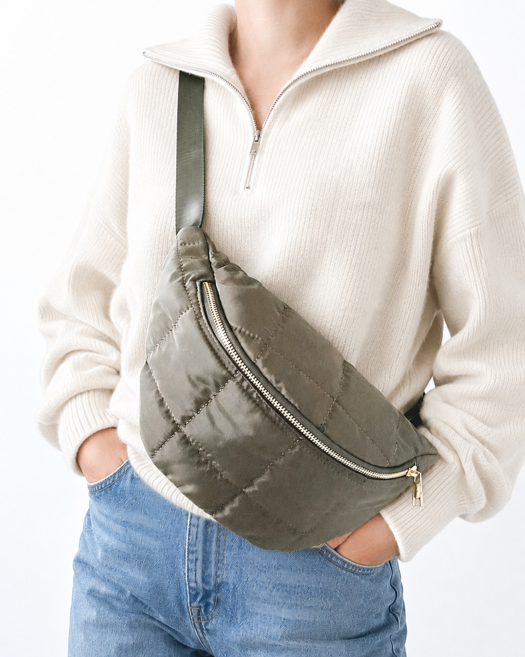 Sac banane matelassé kaki
