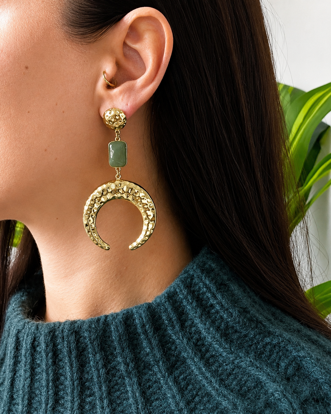 Boucles d'oreilles Lune vert