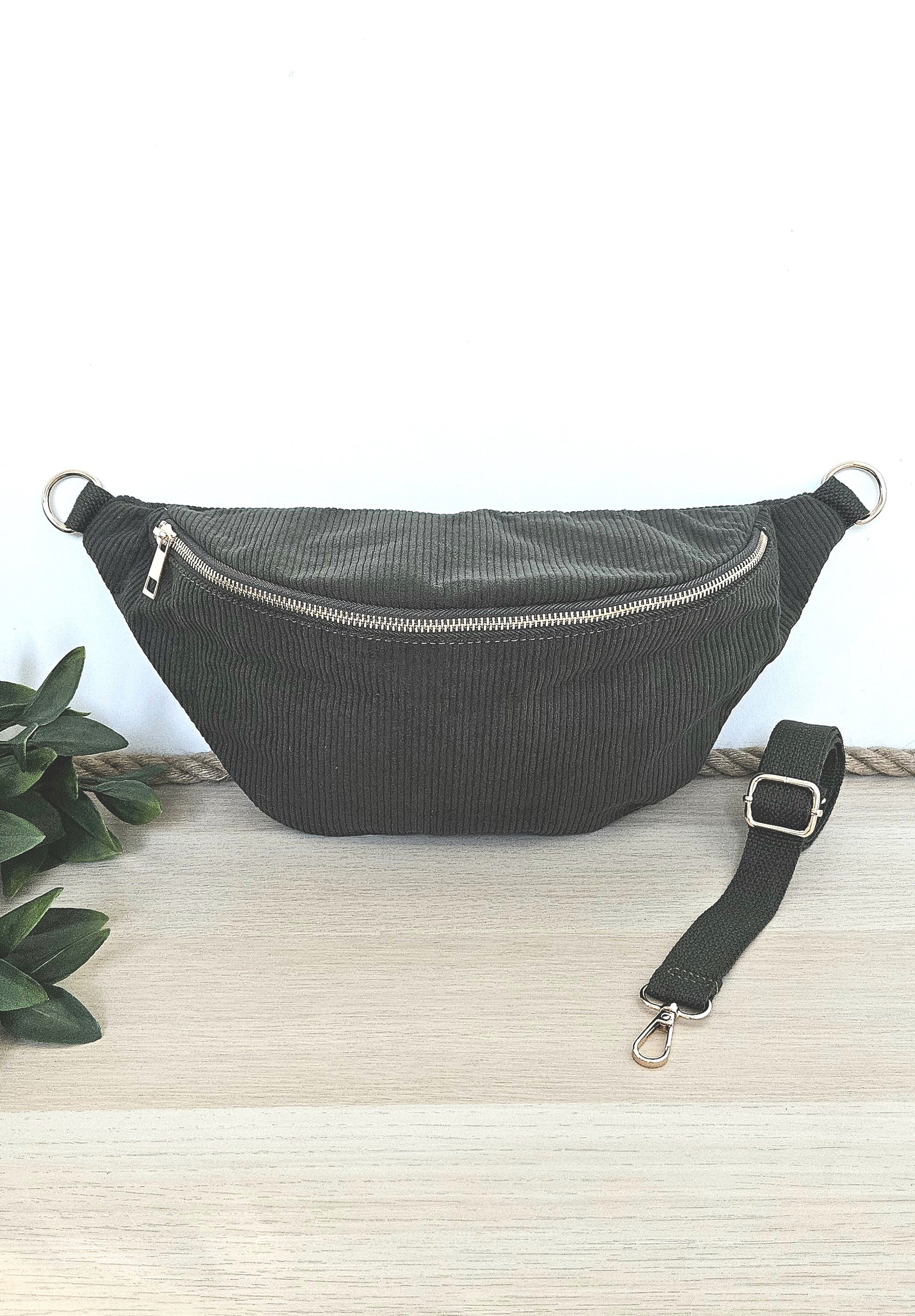 sac banane velours côtelé vert kaki 