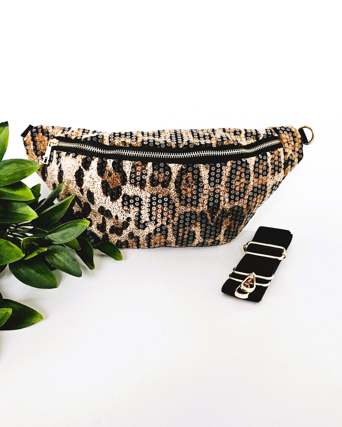 Sac banane sequins léopard