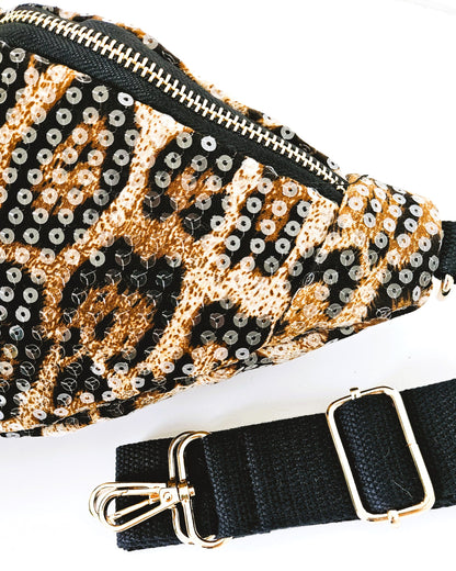 Sac banane sequins léopard
