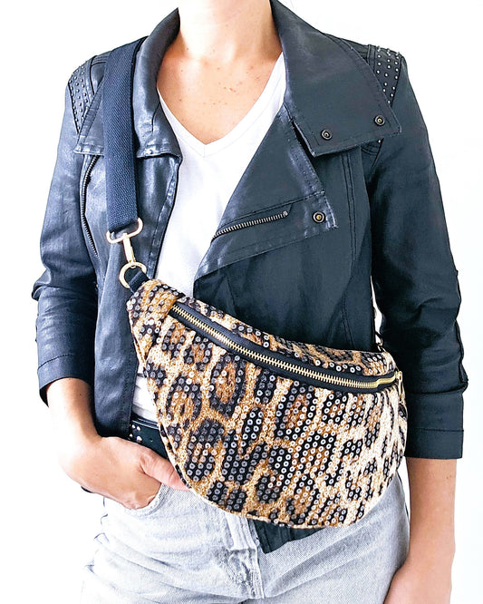 Sac banane sequins léopard