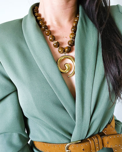 Collier Spirale perles marron