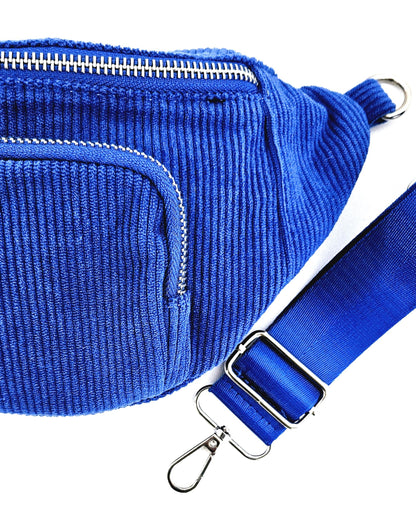Sac banane Vic en velours côtelé bleu