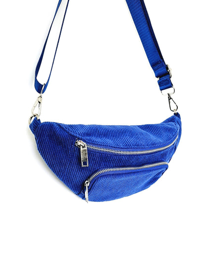 Sac banane Vic en velours côtelé bleu